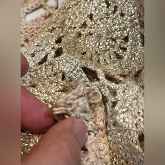 Gold Shimmer Crochet Cardigan Chico’s Galina Size 2 (12/14 M)‎ - Picture 6 of 12